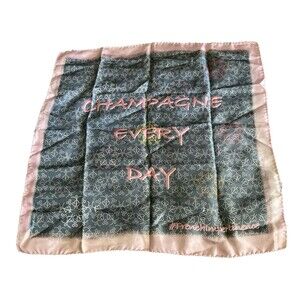NICOLAS FEUILLATTE FRANCE CHAMPAGNE 100% SILK SCARF GRAY PINK LOGO SQUARE RARE